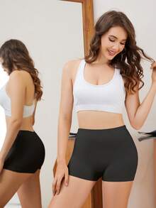 2 件女士纯色短裤，舒适贴身裤，防卷女士短裤，夏季弹力瑜伽短裤，运动服，无缝自行车短裤，休闲运动服，防刮骑行短裤，适合女士穿裙子，各种场合，使用率高 - 彩色 - 查看 4