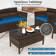 Set Of 4 Furniture Set W/ Washable Cushions & Tempered Glass Coffee Table - 藍色 - 查看 8