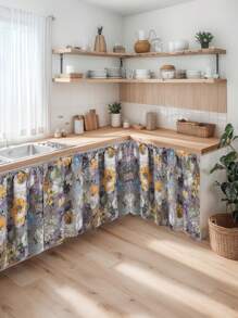 1pc Impression Painting Print Table Skirt, Kitchen Curtain, Room Divider, Japanese Style Cloth Curtain For All Seasons, Cabinet, Bathroom Sink Half Curtain, Decorative Curtain No Drill Required