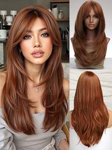 橙色蝴蝶长刘海合成假发，适合女性，自然发质，角色扮演假发，适合返校季