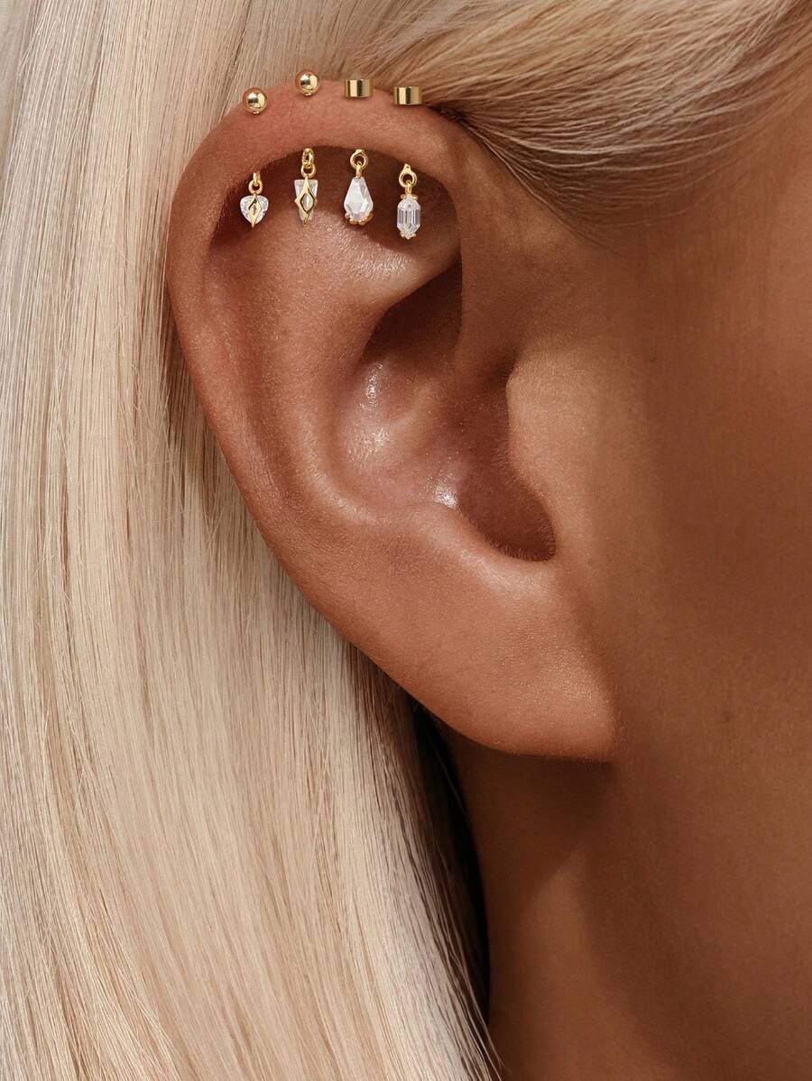 1Pc Upper Ear Cliff  925 Sterling Silver Earring For Women Geometric Zirconia Minimalist Gift For Her Wedding Party Fine Jewelry