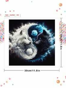 5D 鑽石畫套裝，白狼與黑狼全鑽繪畫組 - 閃亮鑽石寶石，適合成人與青少年的居家牆面裝飾藝術，藝術愛好者與 DIY 愛好者的完美禮物，房間裝飾的理想選擇 - 彩色 - 查看 5