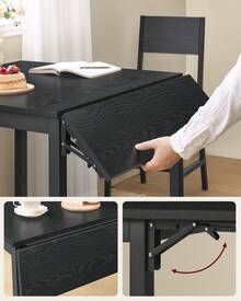 Table de Salle à Manger Pliable, Table de Cuisine Extensible, Bureau, pour 2 à 4 Personnes, Rectangulaire, avec Abattants, pour Petits Espaces, Noir Boisé et Noir d'encre - Noir - Voir 3