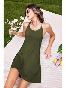Women's Racerback Sleeveless Nightgown, Sleepwear - 軍綠色 - 查看 3
