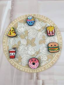 6pcs/Set Doughnut & French Fries Cartoon Sandal Charms & Bracelet Accessories, DIY Customized Slipper & Phone Decoration Gifts For Dessert Lovers, Birthday & Holiday