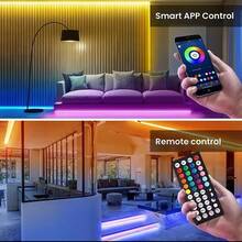 20米LED灯带，带音乐同步变色的LED灯，带智能App和遥控器的RGB LED灯带，卧室照明用LED灯，灵活的家居装饰（2卷10米），电视背光灯带，卧室装饰灯带，节日，壁灯灯带，室内装饰，家居装饰，客厅装饰灯带，LED灯，LED灯带，LED灯，壁灯，墙壁装饰，小夜灯 - RGB - 查看 9