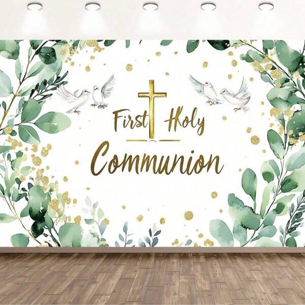 1 stuk polyester Eerste Communie Feest Achtergrond - Religieuze Foto Achtergrond Vlag voor Doop, Doopsel en Jubileumviering, Geen Elektriciteit Nodig