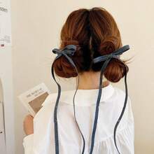 2 piezas Pinzas para el cabello con lazo azul vaquero retro, nuevos ganchos para el flequillo para mujeres, artículos escolares, elegantes, para la universidad, lazos azules, atuendo de invierno para mujeres, lindos, elegantes