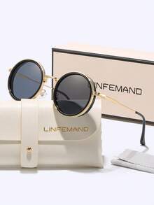 LINFEMAND 复古渐变色圆形装饰时尚眼镜，适合女士，适合派对、街拍、节日礼物 - 彩色 - 查看 18