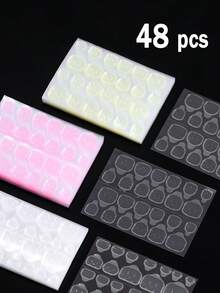 48 Pcs Press-On Nails With Extra-Strong Jelly Double-Sided Tabs - Removable Invisible Nail Adhesive Patches - Multicolor - View 1