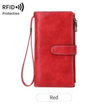 Nueva cartera larga de triple pliegue con tecnología RFID para comercio transfronterizo, cartera vintage multifunción para dama, de unicolor, con gran capacidad