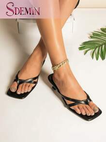 SDEMIN Summer New Arrival Women's Solid Color Slippers, Elegant Vacation Shoes, Casual Beach High Heels Sandals, Fashionable Slip-On Heels For Dress