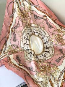 1 buc Eșarfă din satin cu imprimeu floral roz deschis pentru femei, eșarfă sau bandă de susținere la modă pentru exterior, potrivită pentru primăvară și vară, poate fi folosită ca eșarfă, bandă de susținere, accesoriu de păr, alegerea ideală pentru a vă îmbunătăți aspectul toamna și iarna. - Baby Pink - Vizualizare 6