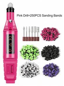 coscelia 电动指甲打磨机，迷你USB指甲打磨机，配有6个钻头和250个砂圈，粉色/黑色/白色指甲锉/卸甲抛光器，适用于亚克力指甲的凝胶指甲打磨机，指甲锉/打磨抛光器，去除老茧，适合家庭或美甲沙龙使用（砂圈随机发货）
