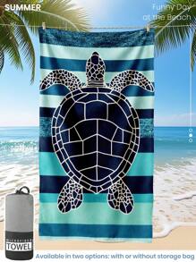 1pc Printed Beach Towel, Dark Sea Turtle Swim Towel, Bath Towel, Fashion Style Beach Towel, Super Absorbent Bath Towel For Bathroom, Swimming, Fitness, Yoga, Soft And Comfortable Microfiber Towel, Lightweight And Portable, Wind And Sun Protection, Sandproof For Summer Travel, Vacation Holiday Bathroom Decor, Available With Or Without Storage Bag, Recommend Regular Sizes And Larger Sizes, (35*75cm Small Size Towel,150cm Or Above Recommended)