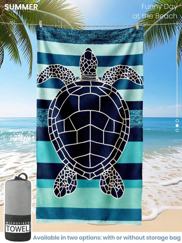 1 Stück bedrucktes Strandtuch, dunkles Meeresschildkrötenmuster Badehandtuch, Badehandtuch, modischer Strandtuch, super saugfähiges Badehandtuch für Badezimmer, Schwimmen, Fitness, Yoga, weiches und bequemes Mikrofaserhandtuch, leicht und tragbar