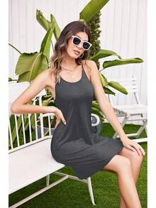 Women's Racerback Sleeveless Nightgown, Sleepwear - Charcoal Grey - 查看 2