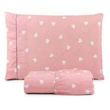 Single Sheet Set With 2 Pieces Printed Cotton Fabric With Elastic All Around And Pillowcase In Matchstick Stitch - Rosa Pálido - Ver 2