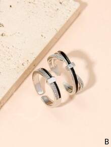 2pcs/Gift Box Heart Zirconia Ring Set, Lover Rings Set, Birthday Gift, Valentine's Gift, Wedding Rings, Lover's Gift - Multicolor - View 4