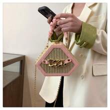 Woven Straw Bag For Women, Handmade Straw Shoulder Bag For Women, Suitable For The Beach, Daily Commuting, And Vacation. (Black/White/Pink) - Pink - View 5