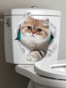 1pc 3D White Puppy Broken Wall Pattern Sticker, PVC Self-Adhesive Bathroom Wall Decal