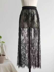 1件 夏季新款 欧美深色哥特式蕾丝透视裙