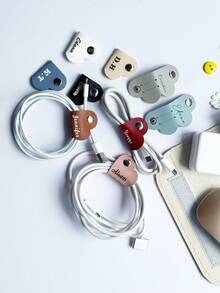 Customizable Leather Heart-Shaped Earphone & Cable Organizer, Data Cable Management Tie, Desk Wire Clips, Loom Band - Multicolor - View 5