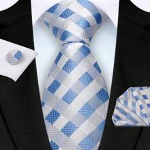 3-Piece Set: 8cm Necktie, Pocket Square & Cufflinks, Plaid Striped Geometric Pattern, High-Quality Classic & Fashion Business/Casual Necktie Set, Men's Wedding/Holiday/Party Gift