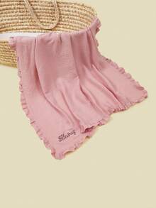 1pc Pink Floral Trim Baby Swaddle Blanket, Personalized Embroidery Name, Custom Children Throw Blanket, Monogrammed Nursery Bedding - Pink - View 8