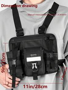 多口袋战术货运背包，多功能尼龙胸包，轻便手机收纳袋，便捷旅行包，时尚街头嘻哈胸包，适合学生、校园、旅行、通勤、嘻哈表演、健身、跑步、骑行、徒步、露营，男士礼物，男士工具腰包 - 黑色 - 查看 3