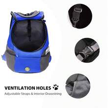 Rucsac pentru transportul câinilor, rucsac respirabil pentru câini cu bretele reglabile, buzunare laterale, rucsacuri pentru capul afară al câinelui cu curea, transport față și spate pentru căței pentru câini mici și pisici cu curea pentru călătorii, drumeții, ciclism, utilizare în aer liber - Albastru - Vizualizare 4