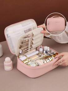 1pc Multi-Purpose Makeup Bag, Summer Travel Cosmetic Organizer Pouch, Waterproof Bathroom Toiletry Bag, Large Capacity Makeup Brush Holder, Convenient Travel Handbag For Skincare, Makeup, Brush, Powder, Lipstick, Suitable For Beach, School, Bathroom, Holidays, Valentine's Day, Christmas, Mother's Day Gift, Great For Mom, Family, Friends, Summer Essential