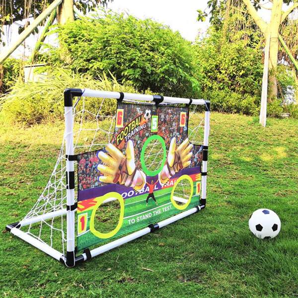 1pc Large Plastic Football Goal Set, Outdoor Sports Toy For Children, Portable Foldable Football Training Gear (Includes Inflator Pump +Training Ball), Durable PP Material, For 3-12 Years Old Boys & Girls, Backyard Camping Toy, STEM Sports Educational Toy, Home & School Sports Equipment