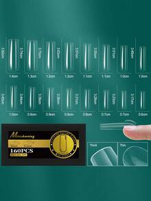 160片-320片热销透明假指甲美甲拱形指甲半磨砂美甲无痕假指甲 - 無色 - 查看 19