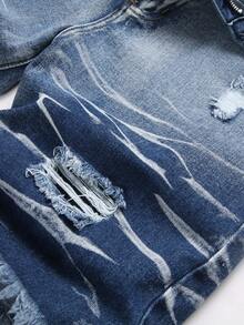 Summer Men's Vintage Washed Denim Shorts - Blue - View 3