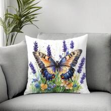 1pc Watercolor Floral & Butterfly Printed Pillow Cover [Inner Pillow Not Included], 11.81*19.71in (30*50cm), [Single-Sided Printing] Polyester Throw Cushion Cover, Room Decor, Home Decor, Bedroom Decor, Room Decoration, Suitable For Sofa, Bed, Living Room, Bedroom, Car, Office, Hotel, Perfect Gift For Family And Friends, All Seasons