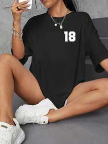 Camisetas oversize personalizadas para mujeres, con tu número, logotipo, nombre/texto/número de la suerte en el frente y la espalda, para familia, amigos, Día de la Madre, festivales, gala urbana