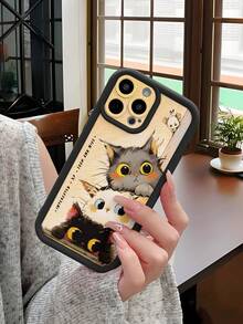 1 件简约可爱猫咪图案加厚防震防刮全覆盖保护手机壳，男女时尚之选，兼容 Apple///Infinix/Vivo/OPPO - 黑色 - 查看 6