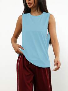 1 pezzo Maglia senza maniche casual, da corsa e fitness, ampia e comoda, di colore unito, per primavera/estate