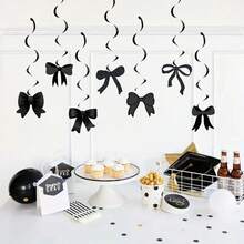 VINCAN 7 件黑色蝴蝶结派对悬挂漩涡装饰，蝴蝶结生日派对铝箔天花板装饰，适合女士蝴蝶结单身婚礼派对装饰，黑色蝴蝶结照片道具 - 黑色 - 查看 5