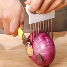 2pcs Stainless Steel Onion Slicer Holder, Multipurpose Meat Tenderizer, Vegetable & Fruit Cutter For Potato, Tomato, Lemon, Durable With Full Grip Handle, Non-Electric, Food Prep Essential, For Home Kitchen Use, Kitchen Accessories And Cooking Accessories