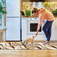 1pc Brown Striped Printed Anti-Fatigue Mat, Thick Design For Kitchen,Living Room, Porch, Balcony & Home Decor