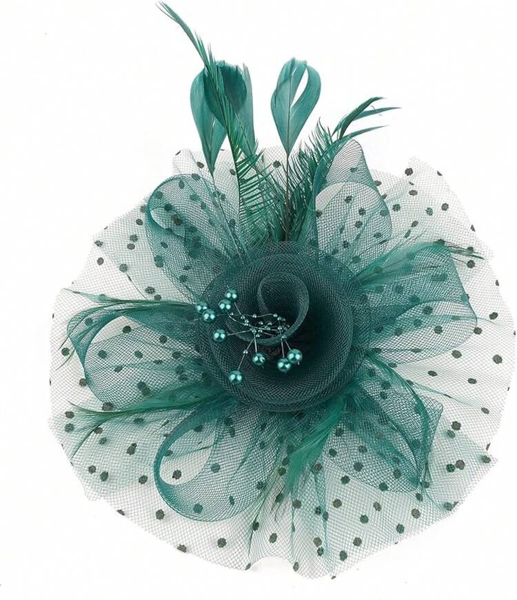 Fascinators Hat Women Tea Party Headband Derby Wedding Flower Cocktail Mesh Feathers Hair Clip - 1-peacock Blue - View 5