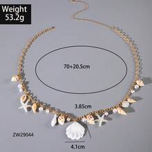 1pc Shell & Alphabet Alloy Bohemian Waist Chain, Suitable For Wedding, All Seasons, Summer Beach, Seashell, Starfish, Shell Pendant Waist Chain; 1pc Fashion Luxury Imitation Crystal Faux Pearl Waist Chain, Versatile Geometric Sequin Butterfly Waist Chain; 1pc Gold Body Chain, Shiny Crystal Bra Chain, Chest Sticker, Sexy Multi-Layer Tassel Body Chain, Criss-Cross Clothing Chain, Sexy Bikini Back Chain Fall, Autumn, Halloween - Shell Waist Chain - View 10