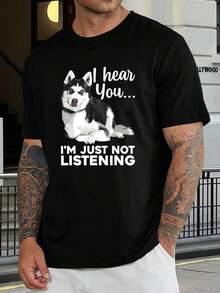 Camiseta divertida de Husky para hombre - Te oigo (¡pero no te escucho!) - Gran regalo para padres, dueños de mascotas, amantes de los perros - Camiseta informal de verano - Disponible en tallas grandes - Negro - Ver 1