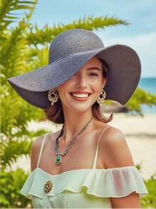 Chapéu de Praia Boho Listrado para Mulheres - Proteção UPF 50+ Aba Larga e Acessórios de Praia Leves, Chapéus Respiráveis para Férias de Verão, Resorts, Atividades ao Ar Livre (Branco/Bege/Cáqui/Preto)