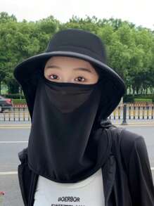 1pc Breathable UV Protection Face Cover Mask With Detachable Sun Hat, Casual Polyester Fabric, UPF50+ For Summer