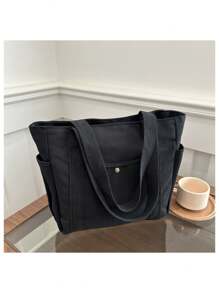 1pc Large Capacity Tote Canvas Bag - Suitable For Both Work And Leisure, This Stylish Shoulder Bag Can Be Used As A Large Beach Bag, A Book Tote, A Clinical Bag, A Nurse's Tote Bag, Or A Handleable Laundry Tote Bag. In Other Words, It Is A Practical Bag For Every Woman In The Sun. When You Are Handling Errands, Work, Or General Life, This Durable Handbag Will Be Your Reliable Companion And Is Also Very Easy To Clean.