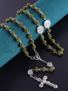 GO2CJBEADS 1件复古经典多色53颗8毫米水晶珠天主教十字架项链，男女通用个性化手工天主教祈祷念珠首饰，礼品