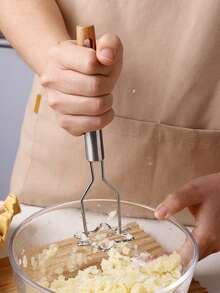 1pc Multifunctional Stainless Steel Wood Handle Masher, Potato Ricer For Vegetables And Fruits Kitchen Tool - Multicolor - View 2